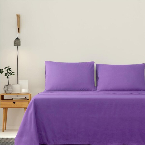 LINENOVA Ultra Soft 2000TC 4 Pieces Sheet Set Flat Fitted Sheet Pillowcases S/KS/D/Q/King Bed King / Purple