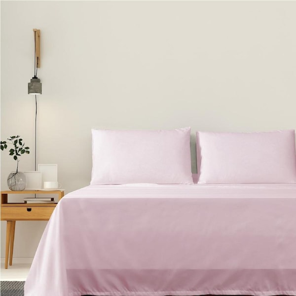 LINENOVA Ultra Soft 2000TC 4 Pieces Sheet Set Flat Fitted Sheet Pillowcases S/KS/D/Q/King Bed King / Light pink