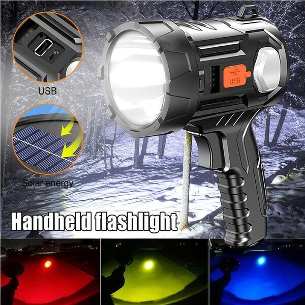 Portable Solar Rechargeable Led Torch Light Searchlight Flashlight Waterproof