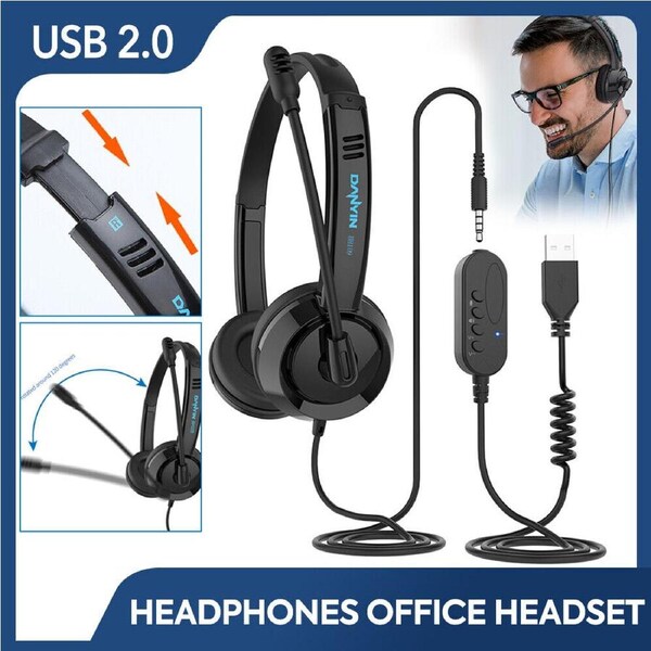 Mpow Wired 3.5Mm Usb Headset Noise Cancelling Stereo Business Headphones W/ Mic