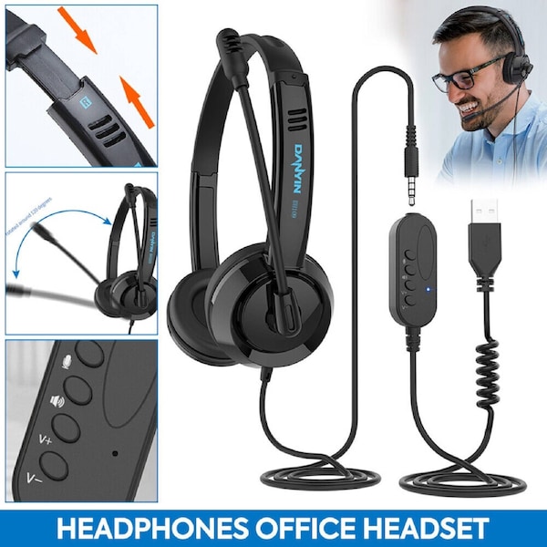 Usb Wired Headset 3.5Mm Pc Computer Wired Headphones Business Call Built-In Mic