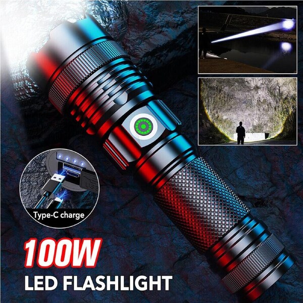 1000000 Lumens Led Torch Flashlight Rechargeable Spotlight Work Light Lamp