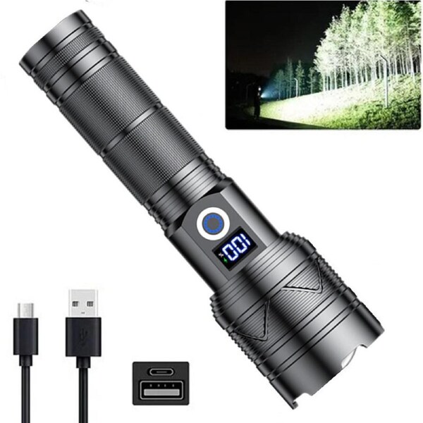 1200000Lm Super Bright Led Flashlight Rechargeable Zoomable Torch Light Lamp