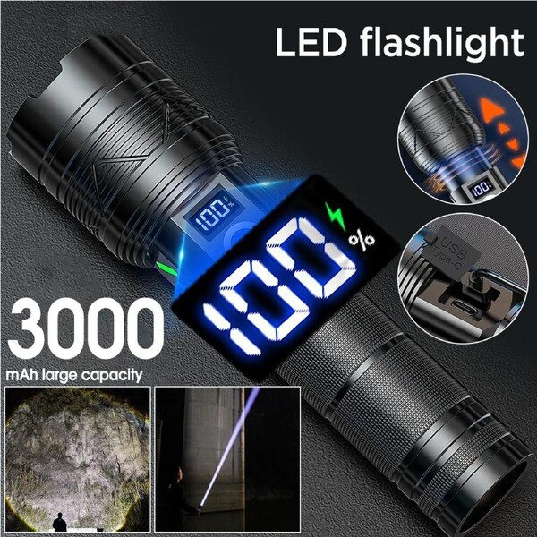1200000Lm Led Flashlight Zoom Light Super Bright Torch Usb Rechargeable Lamps