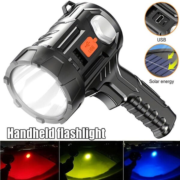 900000000Lm Bright Solar Usb Rechargeable Led Spotlight Handheld Flashlight Ipx4