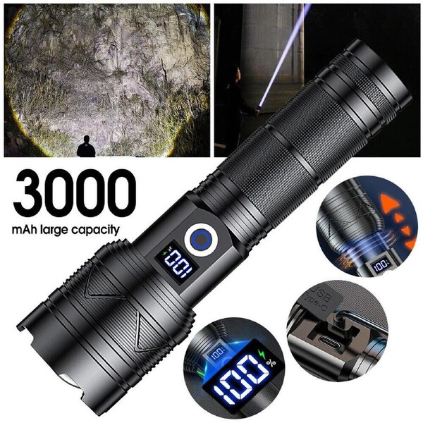 900000Lm Led Torch Light Zoomable Flashlight Portable Outdoor Work Lights Lamp