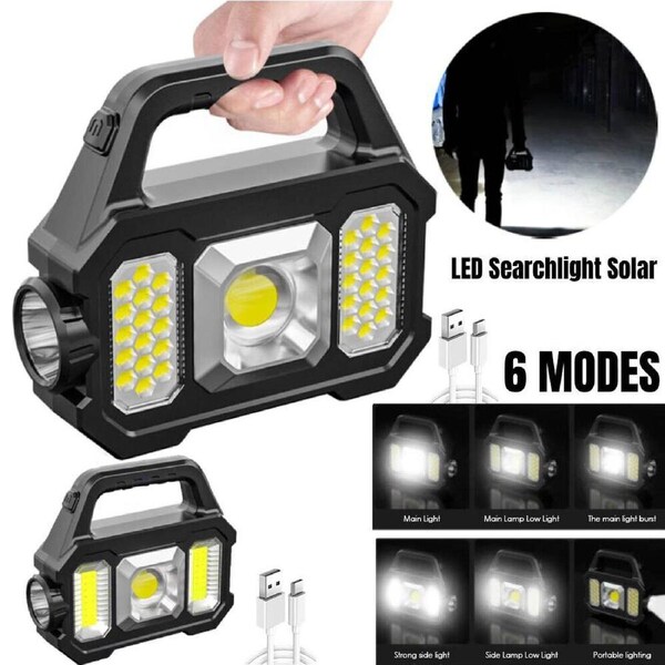 Portable Led Solar Torch Light Flashlight Camping Search Light Usb Rechargeable