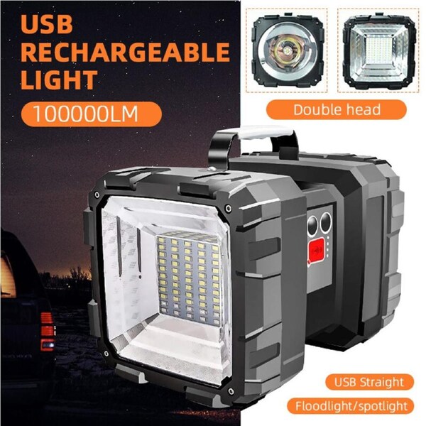 100000Lm Led Flashlight Hand Torch Usb Rechargeable Adventure Light Searchlight