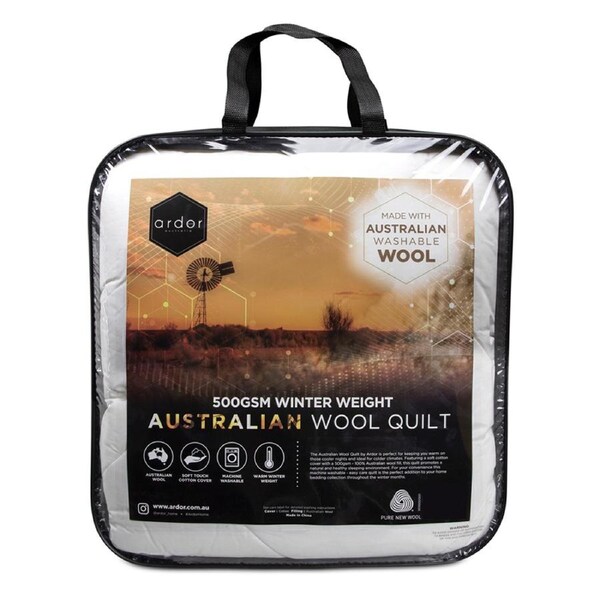 Ardor Australian Wool Filled 500GSM Washable Bedding Quilt/Doona Queen