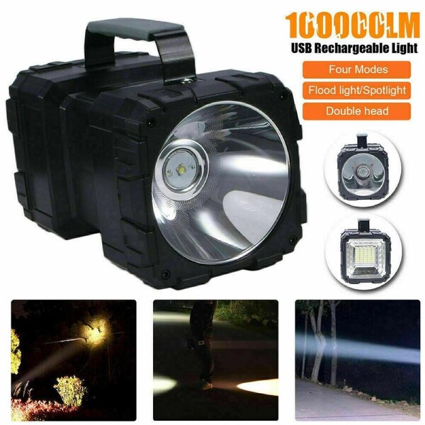 100000Lm Rechargeable Flashlight Led Spotlight 3+4 Lights Modes Camping Torch