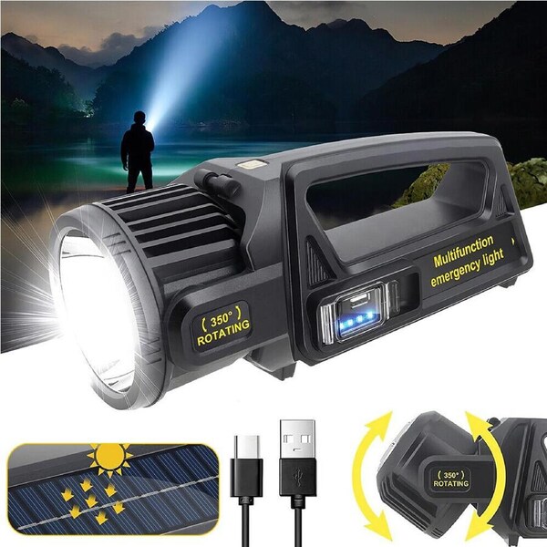 Portable Led Solar Torch Lights Flashlight Camping Search Light Usb Rechargeable
