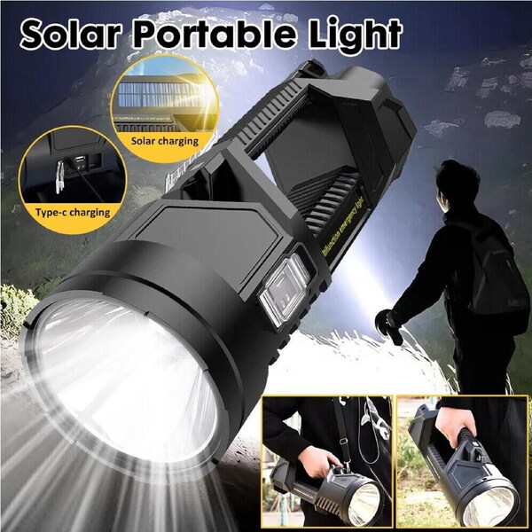 120000Lumens Solar Led Torch Light Flashlight Rechargeable Work Lamp Searchlight