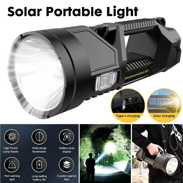 Led Searchlight Lamp Torch Solar Usb Rechargeable Outdoor Work Light Spotlight
