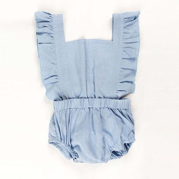 Ponchik Babies + Kids Ruffle Back Romper - Capri Blue 3-6 months