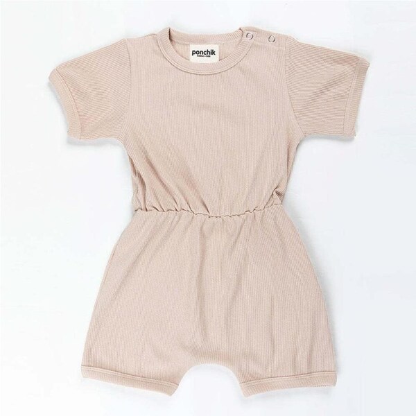 Ponchik Babies + Kids - Ribbed Cotton Romper - Sugar Cookie 0-3 months