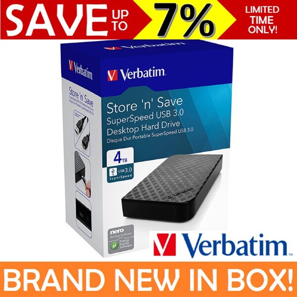 Verbatim 4Tb Desktop External Storensave Portable Hard Drive Usb 3.0 Hdd 47685