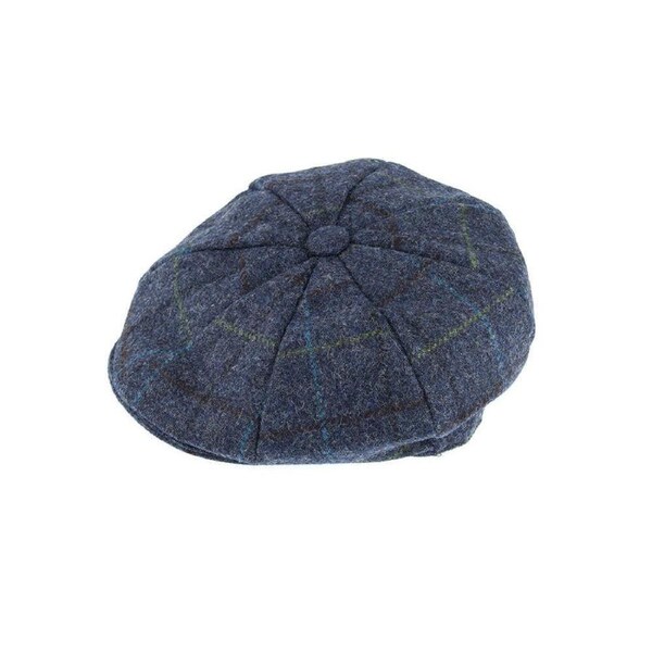 DENTS Mens Abraham Moon Check Tweed Newsboy Cap - Blue X-Large