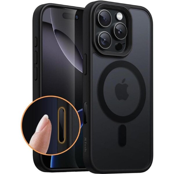 JETech Magnetic Case for iPhone 16 Pro 6.3-Inch with Camera Control Capture Button, Compatible with MagSafe, Translucent Matte Back Slim Shockproof Phone Cover (Black Titanium)