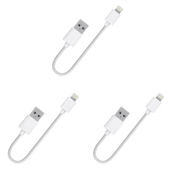 3 Pack 20cm Short Data Transfer Charger Charging USB Cable Cord for Apple iPhone iPad iPod Bulk White TPE Plastic