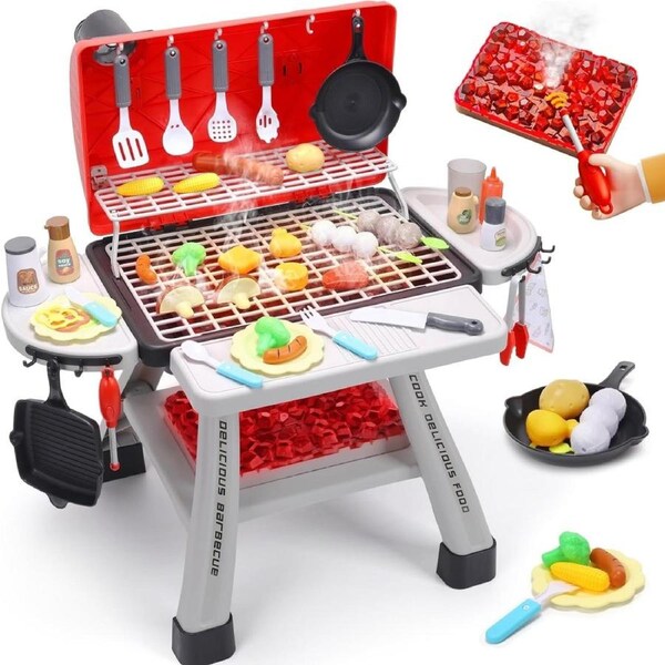 CUTE STONE Kids Grill Playset BBQ Set Cooking Toy Pretend Kitchen Playset