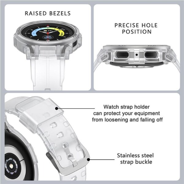 Nevenka TPU Rugged Watchbands with Protective Case for Samsung Galaxy Watch 5 Pro 45mm Watch 4-Clear 40mm