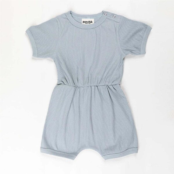 Ponchik Babies + Kids - Ribbed Cotton Romper - Capri Blue 3-6 months