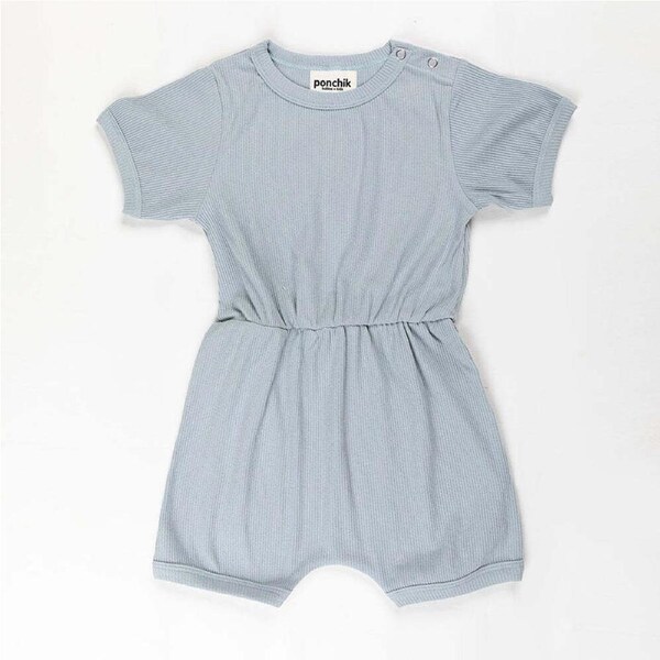 Ponchik Babies + Kids - Ribbed Cotton Romper - Capri Blue 12-18 months