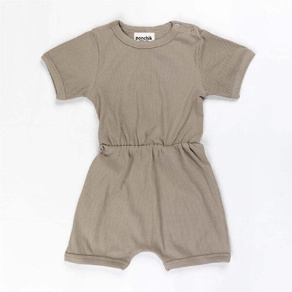 Ponchik Babies + Kids - Ribbed Cotton Romper - Artichoke Green 0-3 months