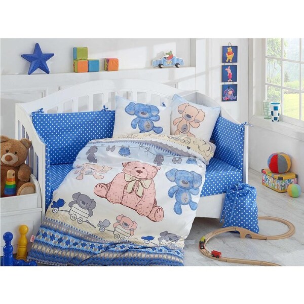 4 Piece Cuddly Toddler Cot Set Blue