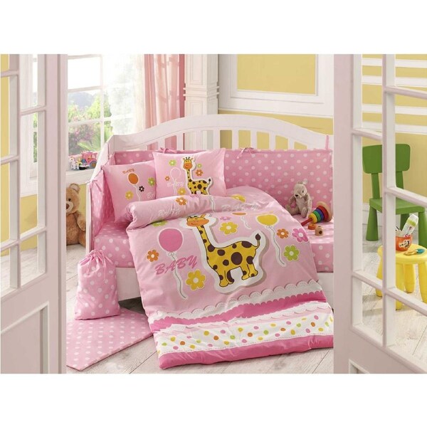 4 Piece Giraffe Toddler Cot Set Pink