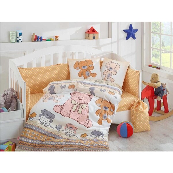 4 Piece Cuddly Toddler Cot Set Mustard