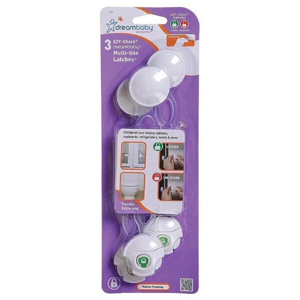 3pc Dreambaby Ezy-Check Multi-Use Latch Child Proof Safety Cabinet Lock White