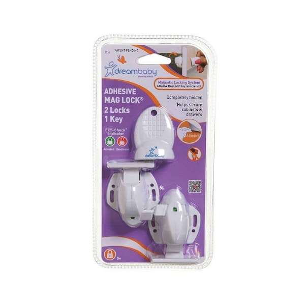 Dreambaby Adhesive Magnetic Child Safety Cabinet/Drawer Lock 2 Locks 1 Key