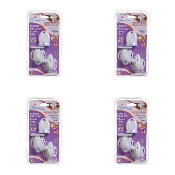 4PK Dreambaby Adhesive Magnetic Child Safety Cabinet/Drawer Lock 2 Locks 1 Key
