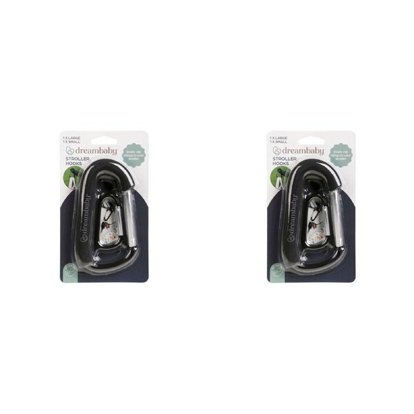 2x 2pc Dreambaby Stroller Hook Carabiner Shopping Bag Carrier Large/Small Black