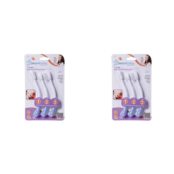 2x 3pc Dreambaby 3-Stage Baby Gum & Tooth Care Teeth Cleaning Toothbrush Blue