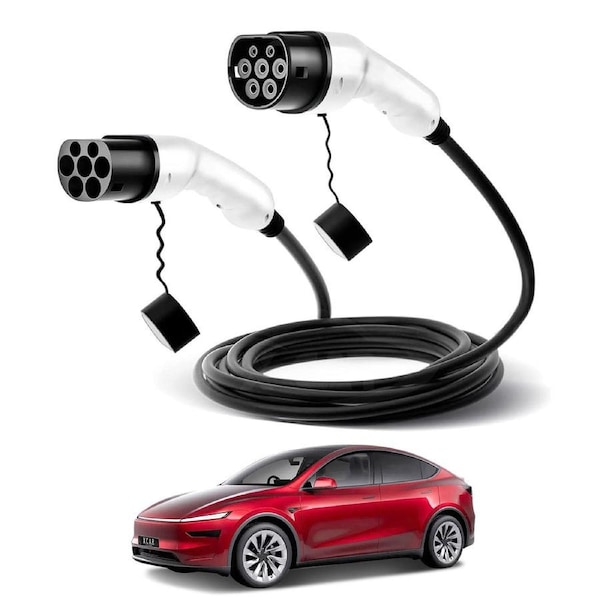 Type 2 to Type 2 EV Charger for Tesla Model Y Juniper 2025-Onwards 5 Meter 7kw Charging Cable