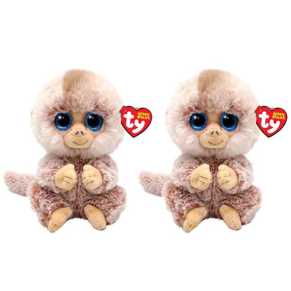 2PK Ty Beanie Bellies Stubby Tan Monkey Plush Stuffed Animal Toy 20cm Regular 3+