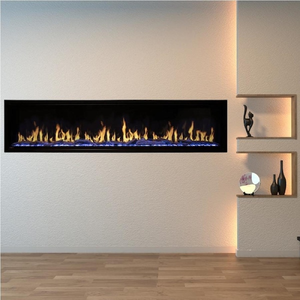 Lumi 72" Narrow Trim Seamless Built-in/Recessed & Wall-Mounted Electric Fireplace Heater WIFI Bluetooth Speaker
