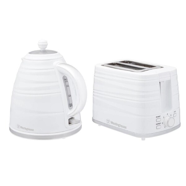 Westinghouse Kettle and Toaster Pack White Striped 1.7L Kettle, 2 Slice Toaster