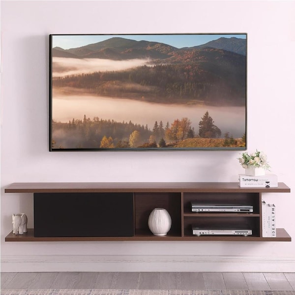 Tauris Auldrin 2000 Floating Entertainment Unit, Hovering Wall Mount Cabinet Dark Oak