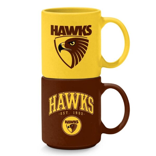 Hawthorn Hawks AFL Set of 2 Stackable Ceramic Coffee Mug Cups