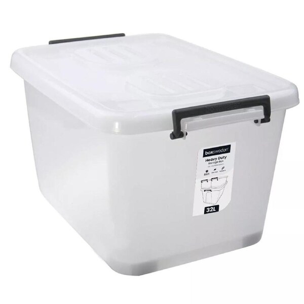 32L Heavy Duty Storage Box Plastic Bin Tub Organiser Crate Container With Lid