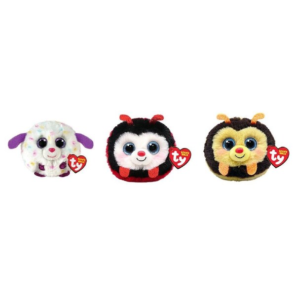 TY Beanies Munchkin WHT Dog/Izzy Ladybug/Zinger Bee Plush Ball 9cm Combo Set 3y+