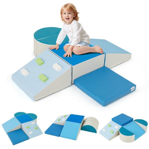 Costway 6PCS Soft Foam Climbing Blocks Climb & Crawl Activity Play Set Blue