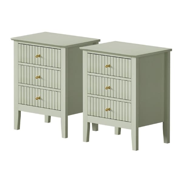 Oikiture Bedside Tables Set of 2 Side End Storage Furniture Nightstand Green