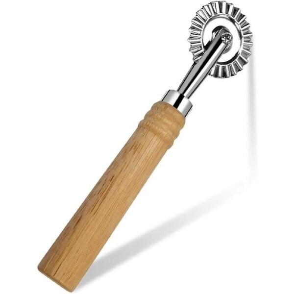 ROPOSY Ravioli Cutter Wheel with Long Wooden Handle, Zinc Alloy Pasta Cutter for Kitchen