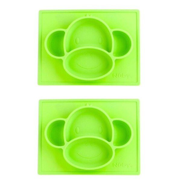 2 x Nuby Baby/Kids Monkey Animal Placemat Non-Slip Silicon Food Section Plate 6m+