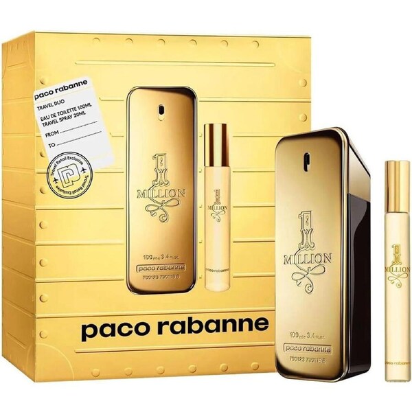 2pc Paco Rabanne One Million 100ml EDT & 20ml EDT Travel Spray Mens Perfume Set