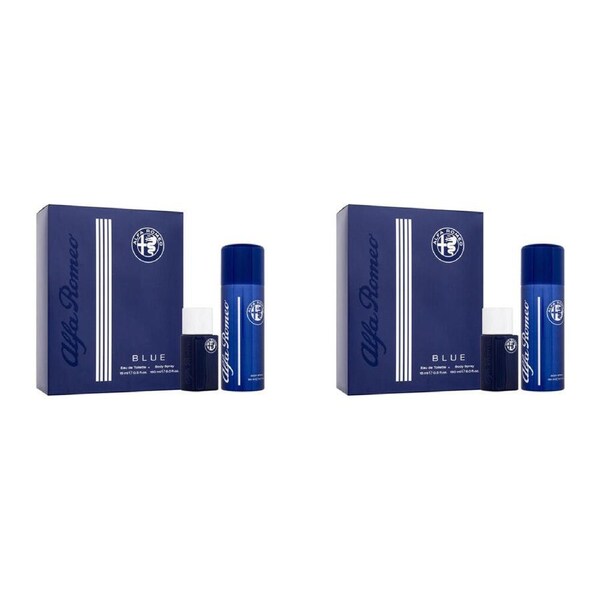 2x 2pc Alfa Romeo Blue Mens 15ml EDT Perfume & 150ml Deodorant Spray Gift Set
